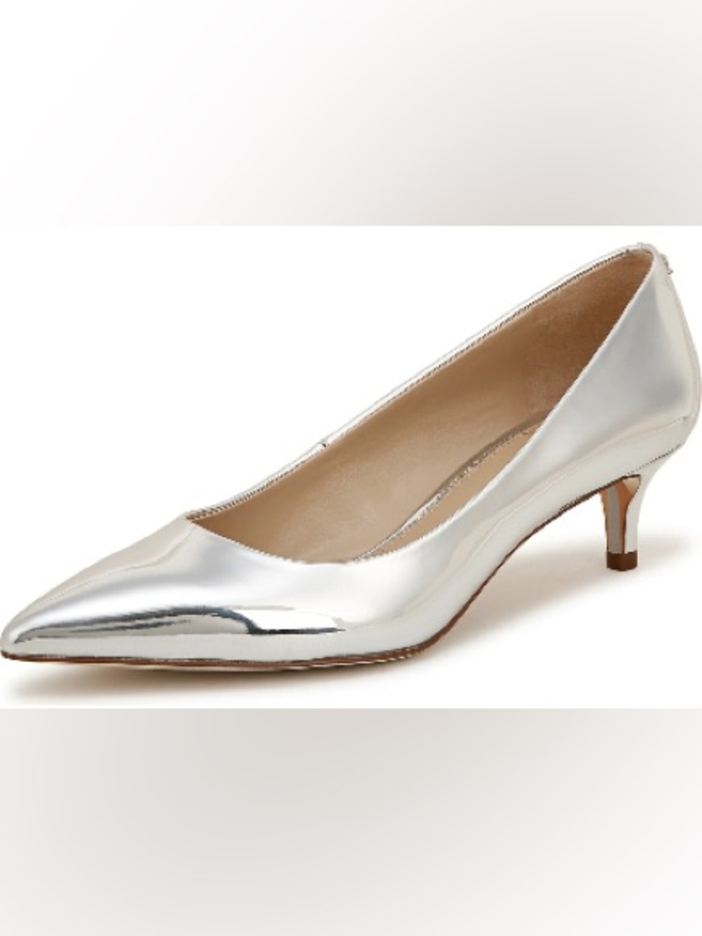 SAM EDELMAN DORI METALLIC SILVER KITTEN HEEL PUMPS 8
